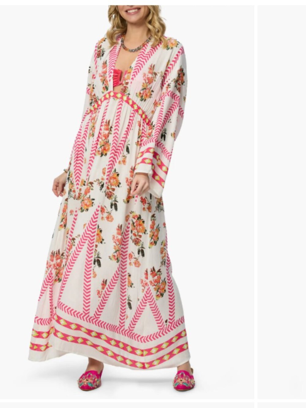 UNWORN. Saachi Floral Print Plunge Neck Cover-Up Kaftan